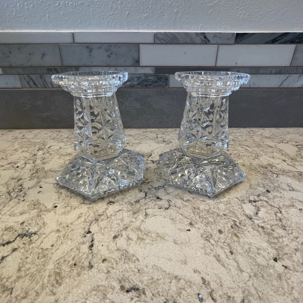 Waterford Crystal pair Hurricane Candle Holders
